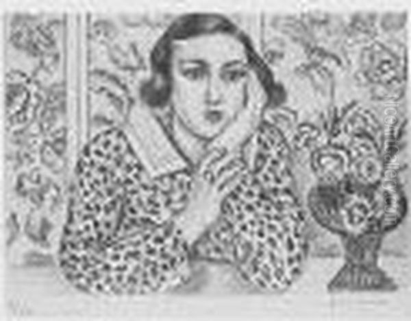 Jeune Fille Accoudee Au Paravent Fleuri (d. 439) Oil Painting by Henri Matisse