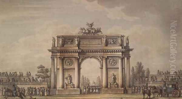 View of the Narva Gates in St. Petersburg with stands for spectators, 1814 Oil Painting by Giacomo Quarenghi