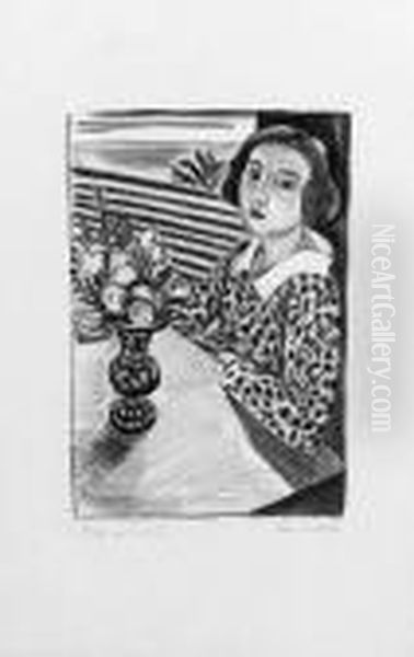 Jeune Fille Assise Au Bouquet De Fleurs Oil Painting by Henri Matisse