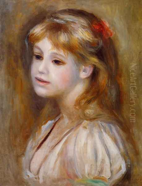 Little Girl With A Red Hair Knot Oil Painting by Pierre Auguste Renoir