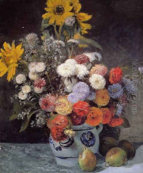 Mixed Flowers In An Earthenware Pot Oil Painting by Pierre Auguste Renoir