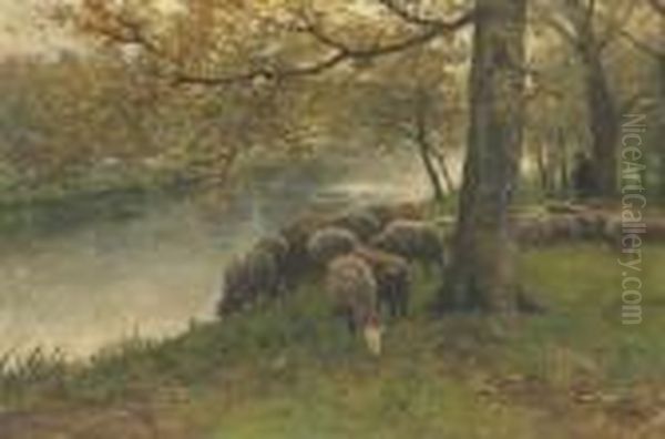 Sheep Watering By A River Oil Painting by Anton Mauve