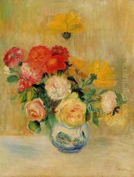 Vase Of Roses And Dahlias5 Oil Painting by Pierre Auguste Renoir