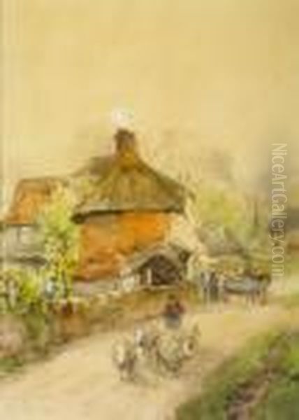 A Shepherd And His Flock In Village Oil Painting by William Bingham McGuinness