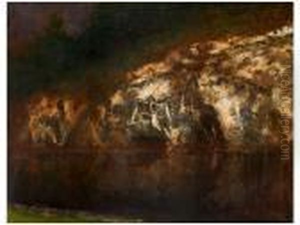 Vizparti Tukrozodes Oil Painting by Laszlo Mednyanszky