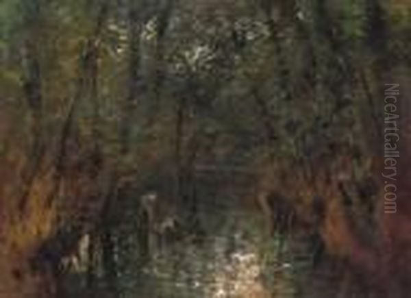Forest Interior With A Stream, About 1900 Oil Painting by Laszlo Mednyanszky