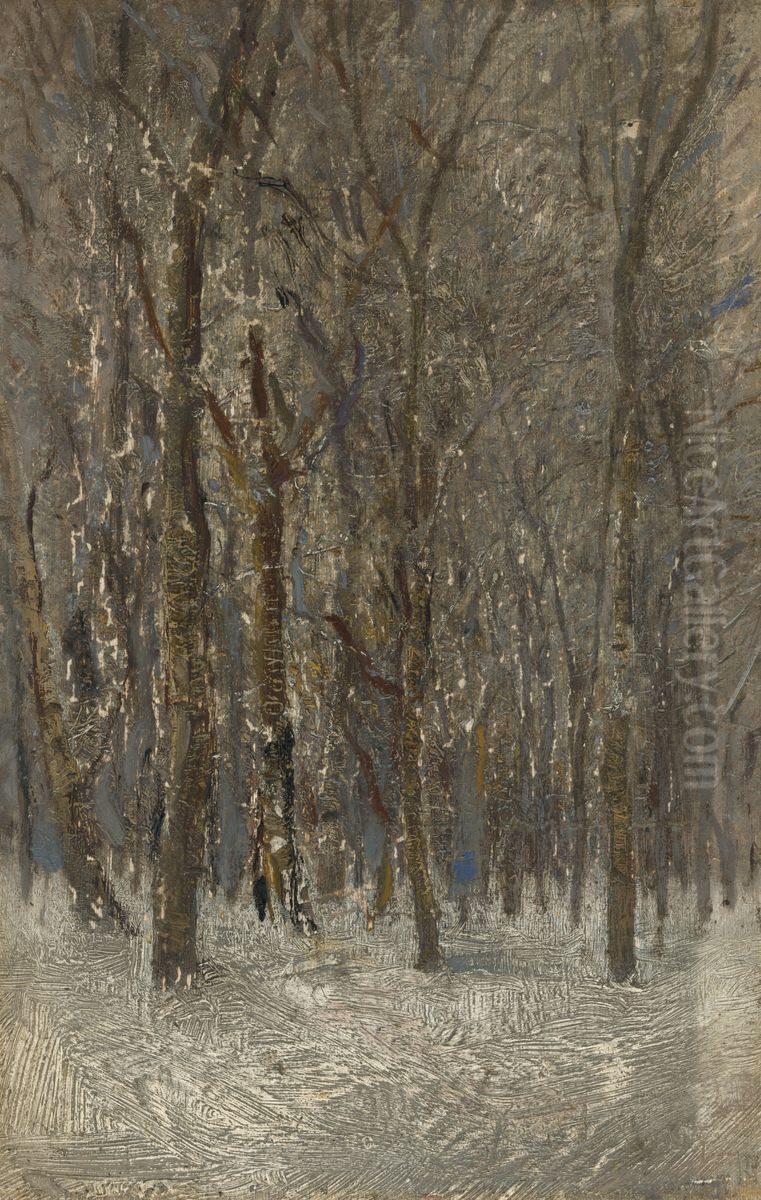 Winter Forest Oil Painting by Laszlo Mednyanszky