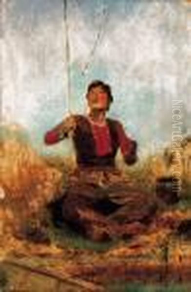 Fishing Boy Oil Painting by Laszlo Mednyanszky