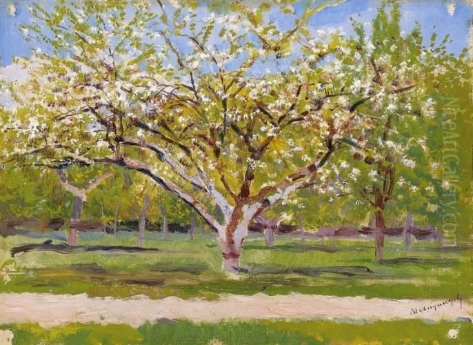 Trees Blossoming Oil Painting by Laszlo Mednyanszky