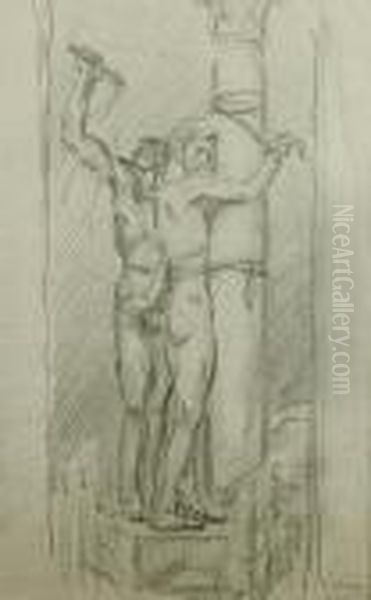 Biczowanie - Szkice Rzezby Barokowej Oil Painting by Jozef Mehoffer