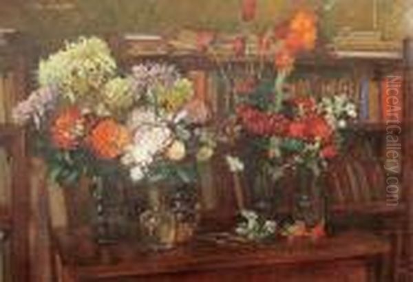 Kwiaty Oil Painting by Jozef Mehoffer