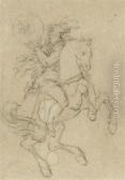A Study Of A Horse And Its Rider
 (recto) And A Study Of A Man Wearing A Crown And Cloak (verso) Oil Painting by Jean-Louis-Ernest Meissonier