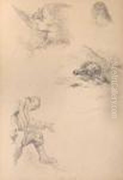 Sheet Of Studies With A Sphinx, A
 Portrait Of A Woman, A Stilllife With A Bottle And A Study Of A Male 
Figure Oil Painting by Jean-Louis-Ernest Meissonier