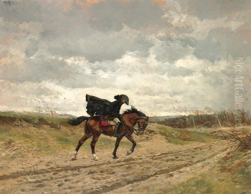 Le Voyageur (le Marechal Ney A Cheval Luttant Contre Le Vent) Oil Painting by Jean-Louis-Ernest Meissonier