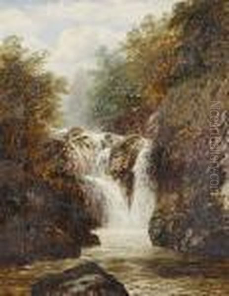 Waterfall Landscape Oil Painting by William Mellor