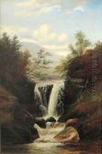 A View Of A Waterfall Oil Painting by William Mellor