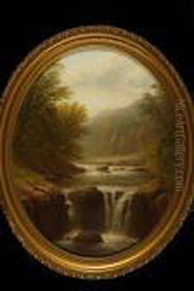 'on The Greta, Nr Barnard 
Castle', River Landscape, Signed Verso On Trimmed Board, Title In Ink, 
Oil On Board, 50cms X 40cms, Oval. See Illustration Oil Painting by William Mellor
