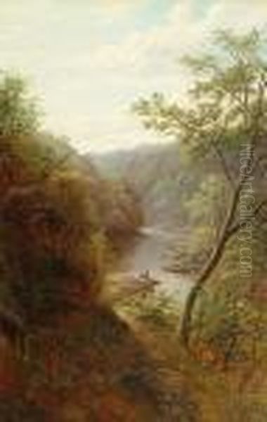 'wharfe Above The Strid, Bolton 
Woods, Yorskhire'; 'a Peep Of Bolton Abbey, From The Strid, Yorkshire' Oil Painting by William Mellor