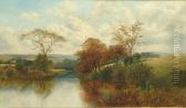 A Lakeland Landscape With 
Figures; An Extensive River Landscape With Cattle And Sheep Grazing Oil Painting by William Mellor