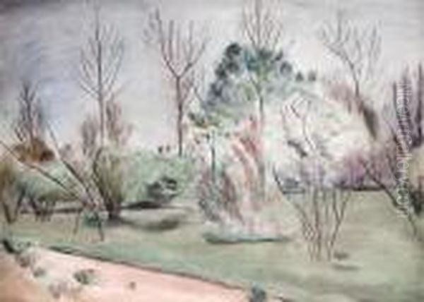 Garden Scene Oil Painting by Bernard Meninsky