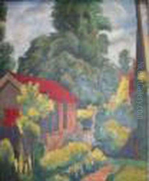 Garden Scene Oil Painting by Bernard Meninsky