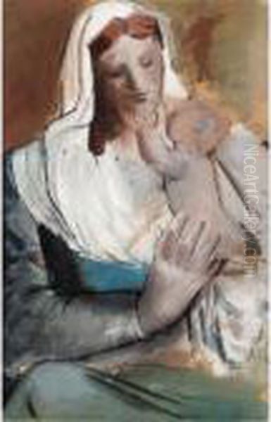 Mother And Child Oil Painting by Bernard Meninsky