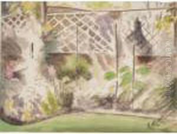 Garden Flowerbeds Oil Painting by Bernard Meninsky