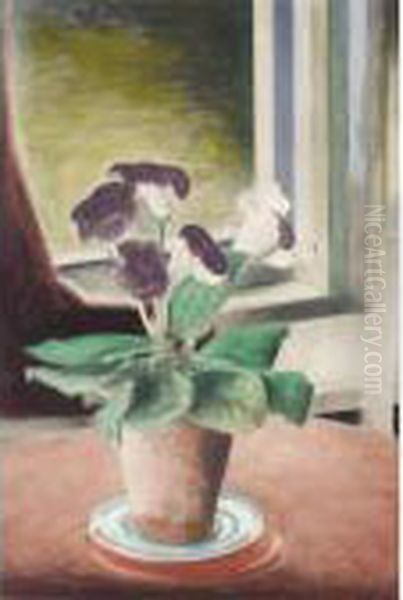Still Life With African Violets Oil Painting by Bernard Meninsky