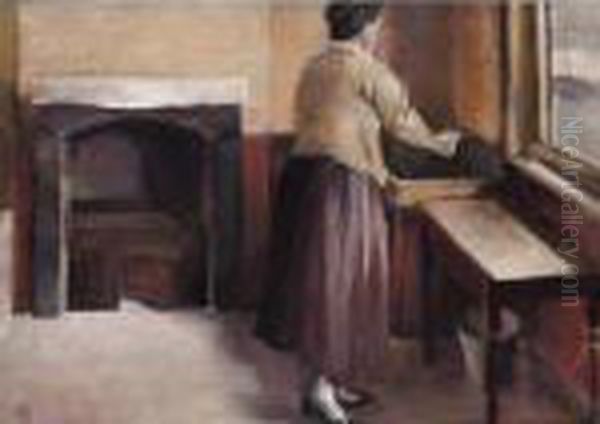 Woman At The Wash Stand Oil Painting by Bernard Meninsky