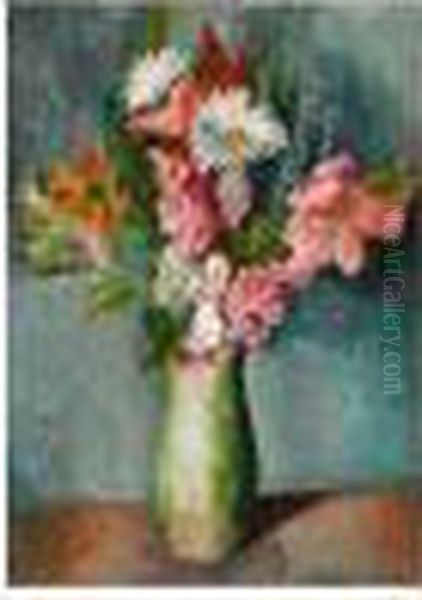 Vase Of Flowers Oil Painting by Bernard Meninsky
