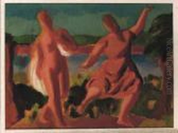 Two Bathers Oil Painting by Bernard Meninsky