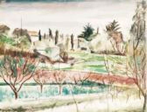 View Of An Orchard Oil Painting by Bernard Meninsky