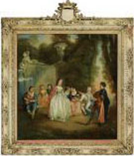 An Elegant Company In A Wooded Landscape, Near An Elaborately Sculpted Fountain Oil Painting by Philippe Mercier