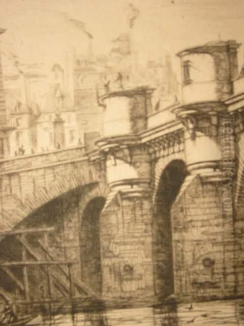Le Pont-neuf. Oil Painting by Charles Meryon