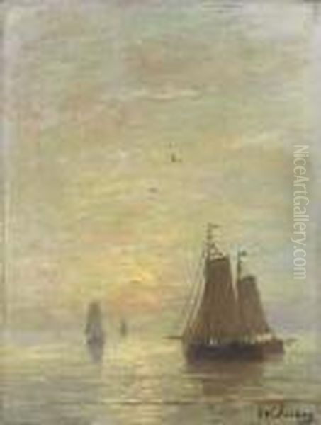 A Calm Sea At Sunset Oil Painting by Hendrik Willem Mesdag