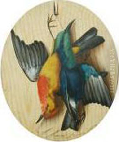 Dead Songbirds, A Pair Oil Painting by Michaelangelo Meucci