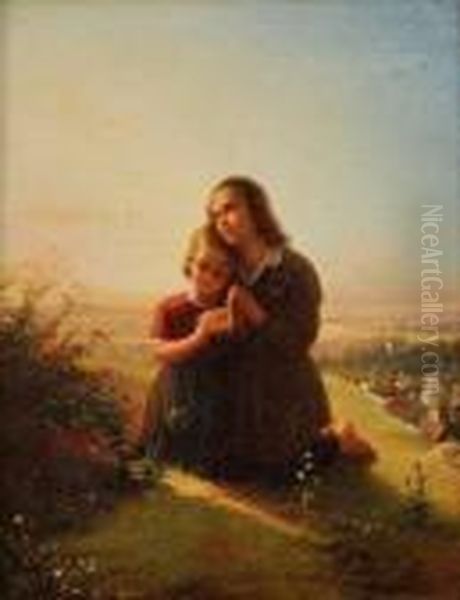 Jeunes Enfant Priant Dans Un Paysage Oil Painting by Meyer Georg von Bremen