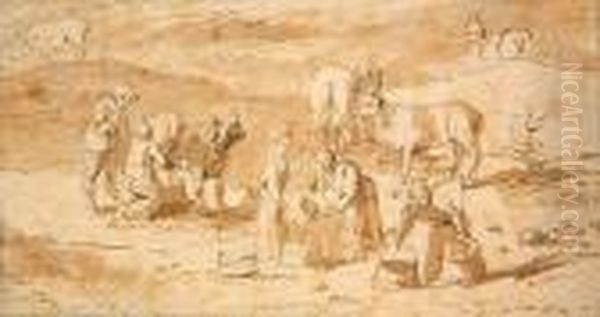 Paysage Aux Bergers Et Troupeaux Oil Painting by Theobald Michau