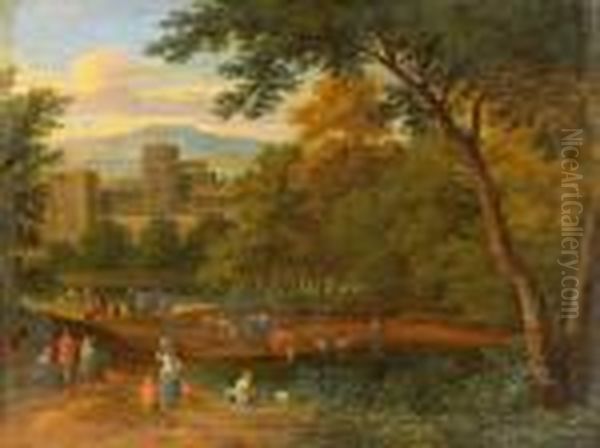 Pastoralt Landskap Oil Painting by Theobald Michau