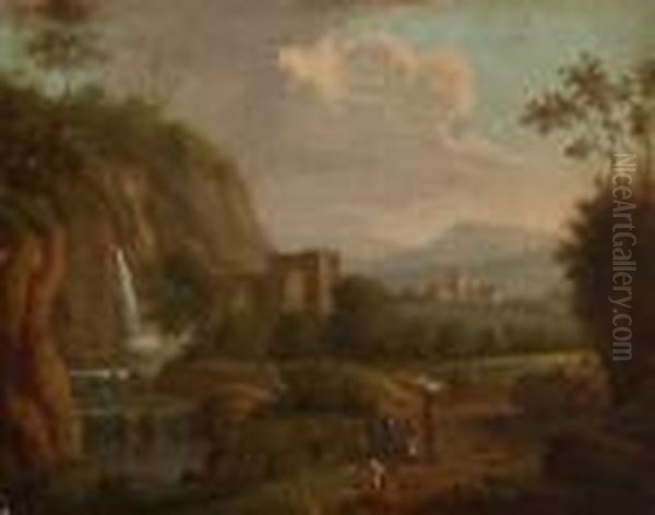 Gebirgslandschaft Mit Einem
 Wasserfall Oil Painting by Theobald Michau