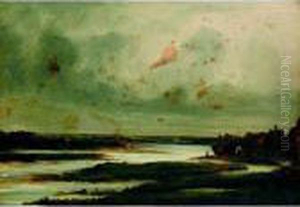 River Landscape Oil Painting by Georges Michel