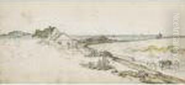 Recto: Paysage Panoramique Avec Maison Au Premier Plan Oil Painting by Georges Michel