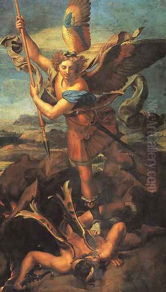 Saint Michael Trampling the Dragon 1518 Oil Painting by Raphael