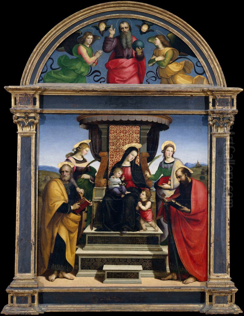 Madonna And Child Enthroned With Saints Oil Painting by Raphael