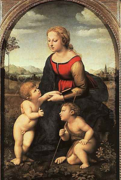 The Virgin and Child with Saint John the Baptist (La Belle Jardiniere) 1507 Oil Painting by Raphael