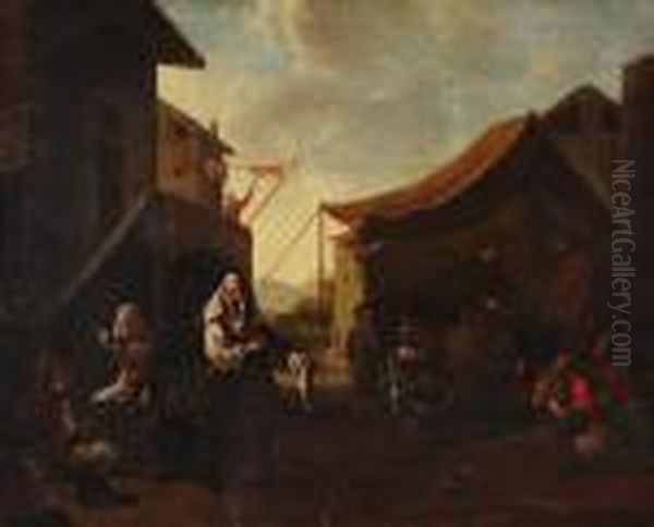 Peasants Outside A Tavern Oil Painting by Jan Miel