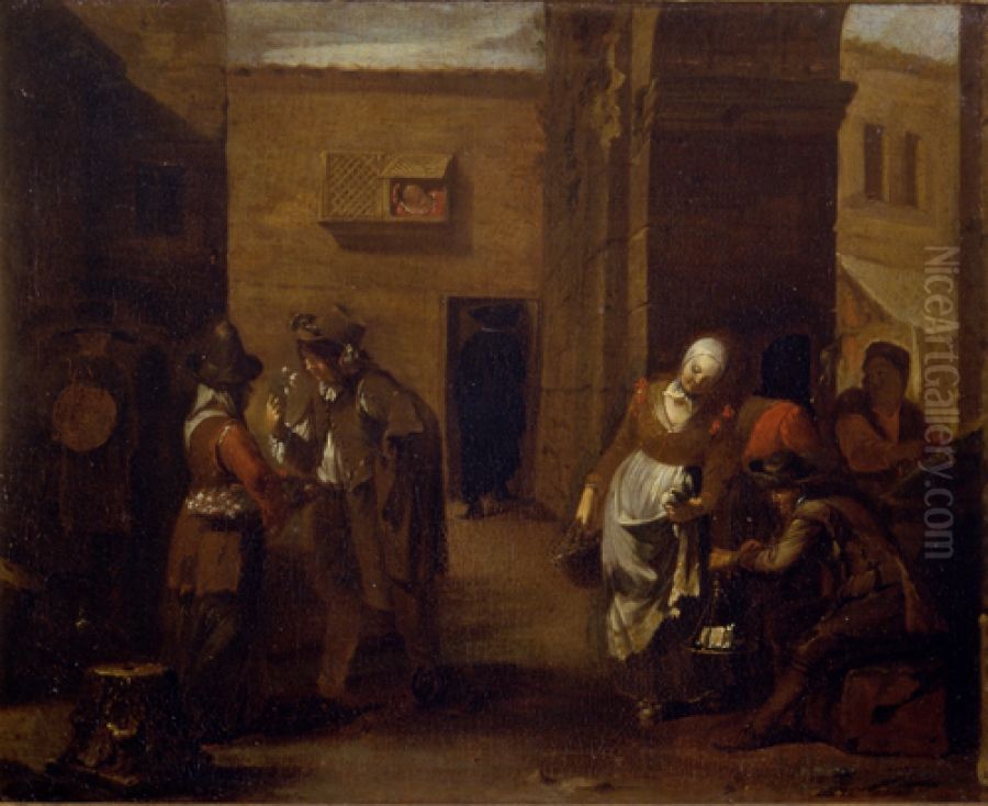 Market Scene Oil Painting by Jan Miel