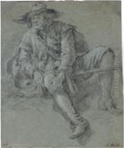 Three Figure Studies: A Seated 
Peasant Woman, With A Basket By Her Side, And Two Studies Of Men 
Reclining On The Ground, One With His Hat To The Left Oil Painting by Jan Miel