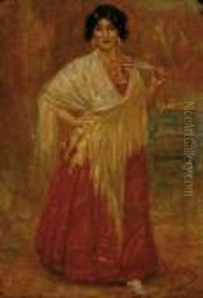 Gentildonna Con Scialle Bianco Oil Painting by Vincenzo Migliaro