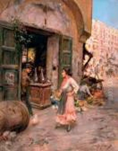 Mercatino Oil Painting by Vincenzo Migliaro